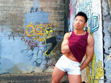 Peter Fever: Asian muscular Jessie Lee get naked and showing his ass outdoor