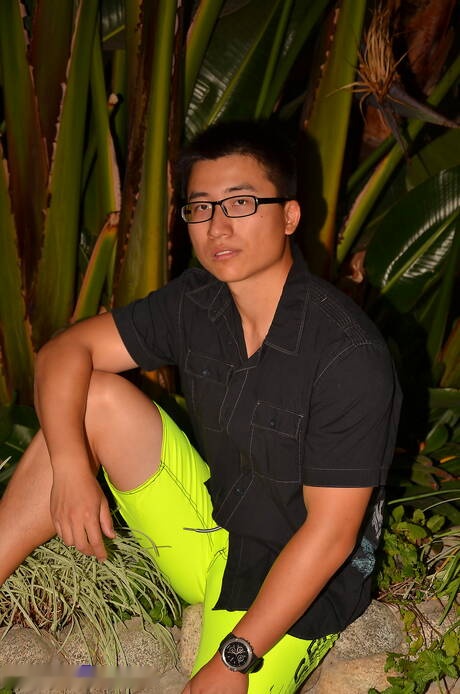 Asian tough guy Kai having a pleasure outside