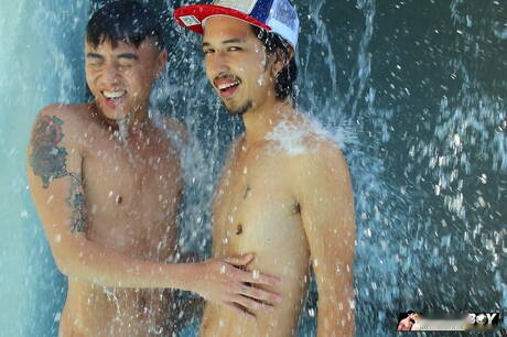 Two american guys young boy Rave Hardick and tough guy Coda Filthy have a good sex at the pool