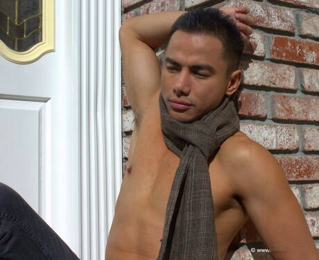 Oriental tough guy Jethro undressing and showing his ass outdoor