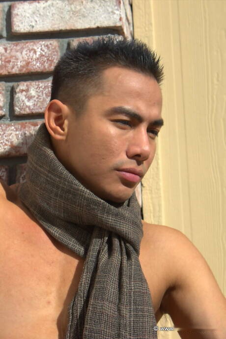 Oriental tough guy Jethro undressing and showing his ass outdoor