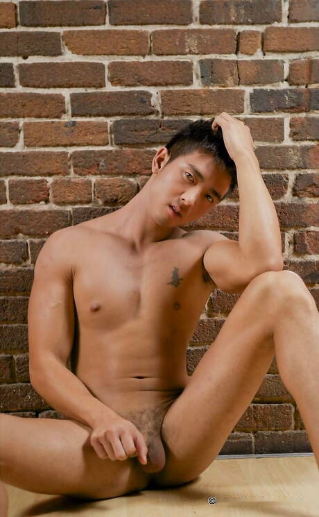 Oriental tough guy Tristan Tran posing naked and showing tight butt
