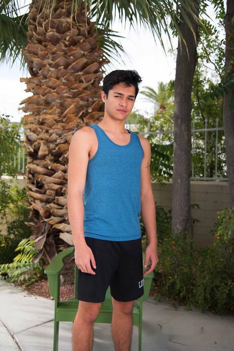 American hot twink Jason Wolf undressing and showing hot ass outside