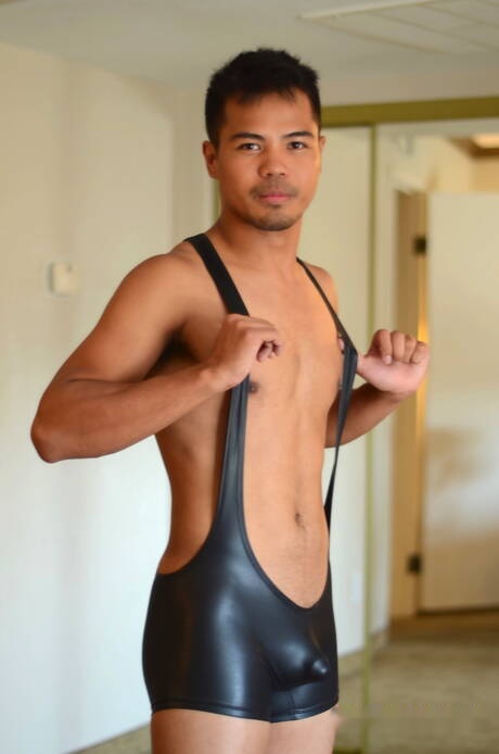 Oriental hunky guy John Rene posing naked