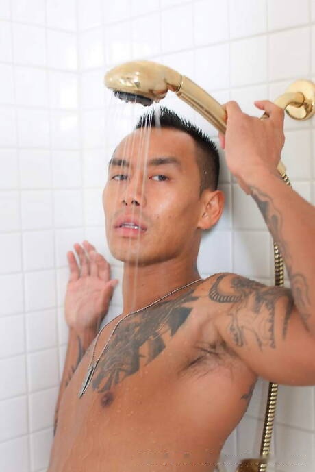 Peter Fever: Asian muscular Keni Styles undressing and showing his ass in shower