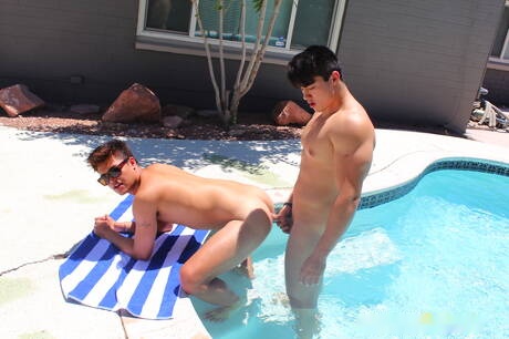 Hot american guys hot twink Jason Wolf and bull Axel Kane drilling an ass at pool