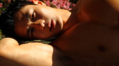 Asian bull Peter Le teasing his dick outside