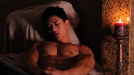 Asian strong bull Peter Le teasing his dick