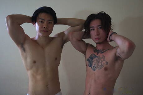 Hunky guy Higaken and tough guy Yusaku have a hot sex outside