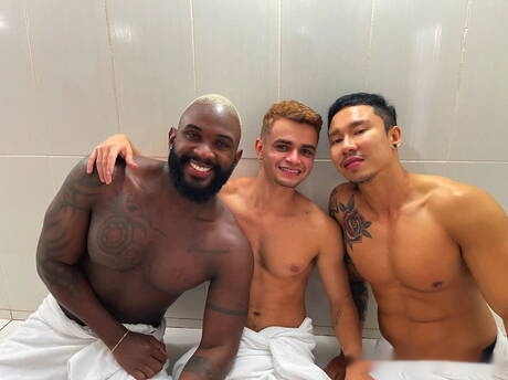 Hot boysMiguel Baiano, Travis Yukarin and Davi Paixao in threesome fuck action