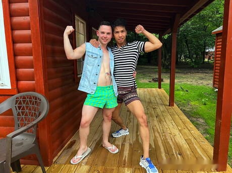 Sexy americans, twink Levy Foxx and hunky guy Danny Wilcoxx banged each other outdoor