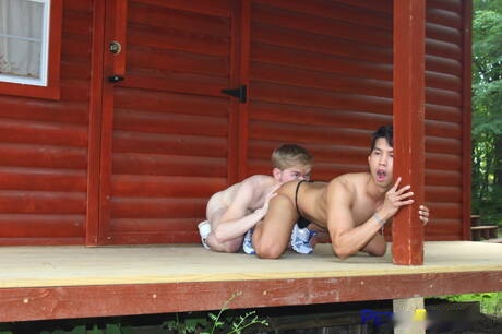 Hot american dudes hot twink Zacc Andrews and young dude Levy Foxx have a hot sex outside