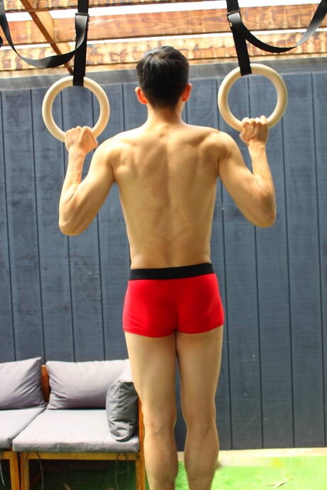 Oriental muscular Tyler Wu posing nude and showing hot butt outdoor