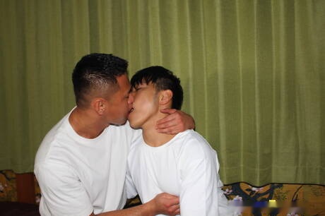 Young dude Rikiya and young dude Koki have a hot couple sex