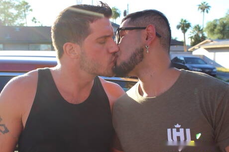 Two american guys otter Ty Roderick and muscular Jon Darra fuck ass after sucking cock outside