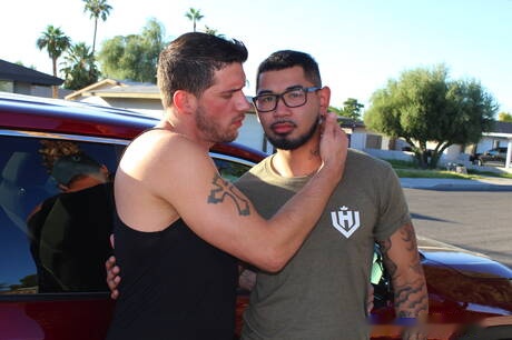 Two american guys otter Ty Roderick and muscular Jon Darra fuck ass after sucking cock outside