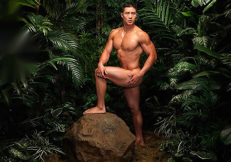 El toro oriental Peter Le se desnuda y muestra su culo apretado al aire libre