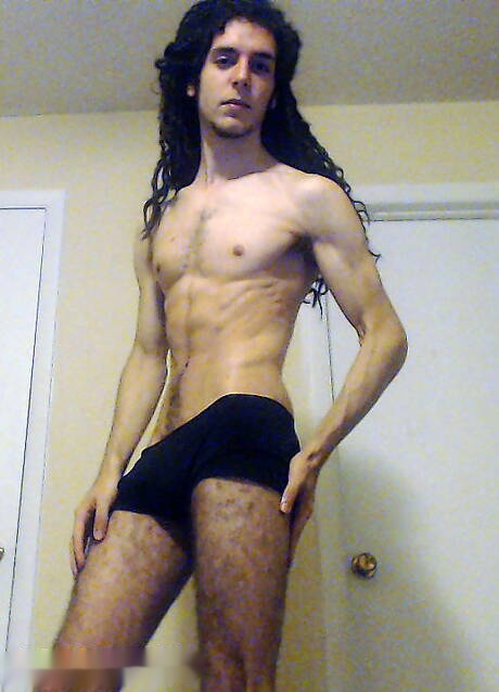 Husky guy Tarzan jerking with dildo