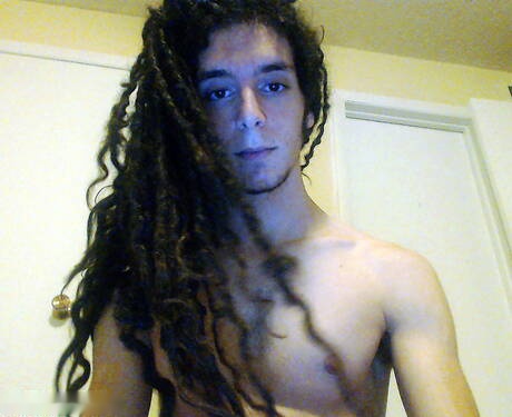 Husky guy Tarzan jerking with dildo