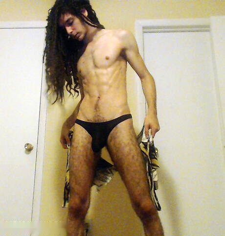 Husky guy Tarzan jerking with dildo