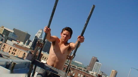 Beefcake Dimitri Summers and tough guy Lee Stephens love each other outdoor