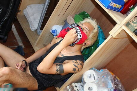 Asian strongman Yuki Botwin jerk off his cock