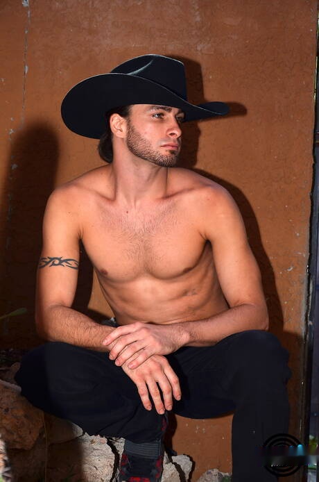 Hunk Damien Long teasing his dick outdoor