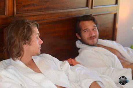 Stud Jizzy Mcbone Aka Rod Evans and superstud Derrick Dickem do a handjob in the pool