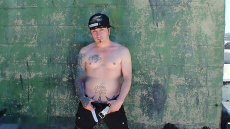 Superstud Christian Vaughn jerk off his cock outdoor