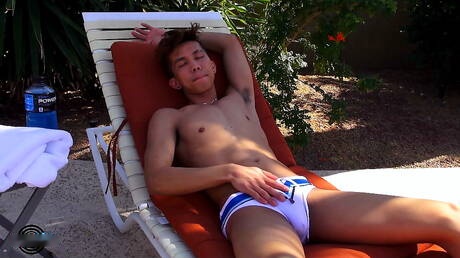 Asian young dude Levy Foxx posing naked and showing tight butt outside