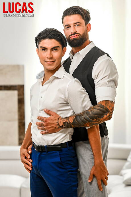 Lucas Entertainment: Hot american guys muscular Alfonso Osnaya and bear Alpha Wolfe fuck after dick sucking