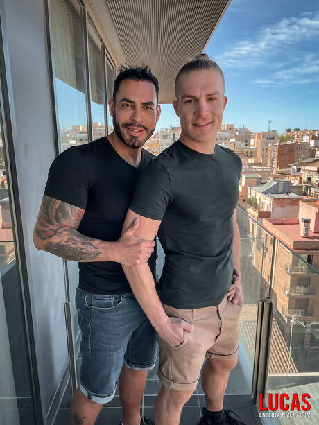 Lucas Entertainment: Italian tough guy Kosta Viking and venezuelan husky guy Viktor Rom fuck after blowjob outside