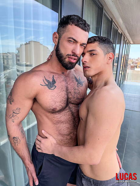 Lucas Entertainment: Latin muscular Bastian Karim and russian bull Nik Fros fuck after blowjob outdoor
