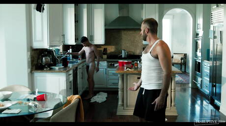 Hot american boys twink Dylan Hayes and gay bear Joel Someone in hot ass fuck action in kitchen