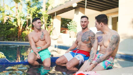 American pornstars young dude Jayden Marcos and hunk Nico Coopa have anal sex at pool