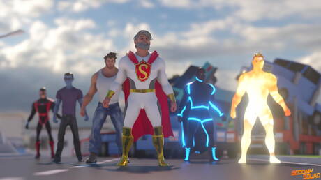 Der böse Bösewicht Doctor Power wird von mehreren Schwänzen gefickt