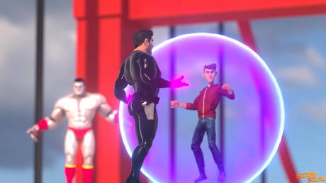 Der böse Bösewicht Doctor Power wird von mehreren Schwänzen gefickt