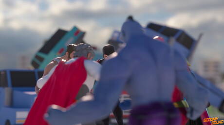 Der böse Bösewicht Doctor Power wird von mehreren Schwänzen gefickt