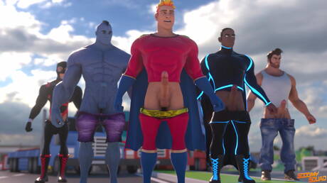 Der böse Bösewicht Doctor Power wird von mehreren Schwänzen gefickt