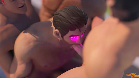 Der böse Bösewicht Doctor Power wird von mehreren Schwänzen gefickt