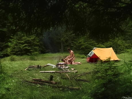 Stud Ivo Svoboda and strongman Kristian Jensen fuck ass after blowjob outside