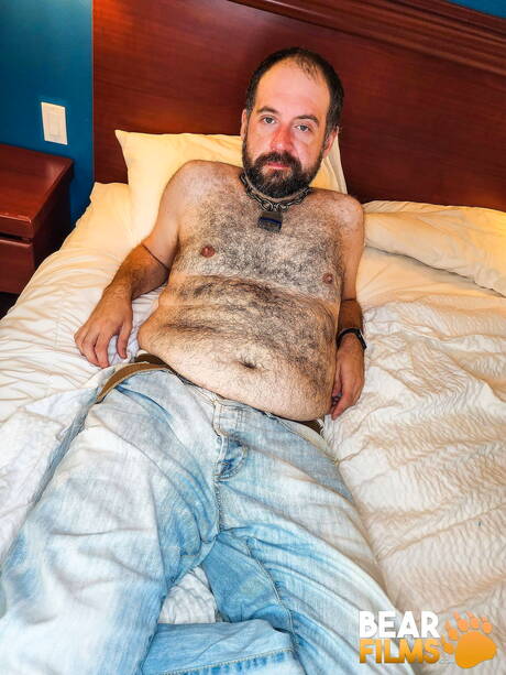 Mature bear Teddy Johnston teasing his cock