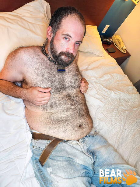 Mature bear Teddy Johnston teasing his cock