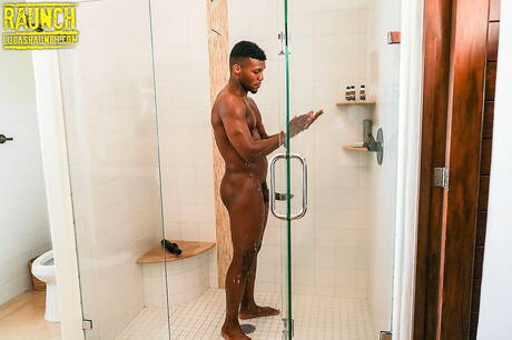 Die versauten Jungs Andre Donovan, Drew Dixon und Ethan Chase haben einen heißen interracial Dreier-Sex in einer heißen Dusche