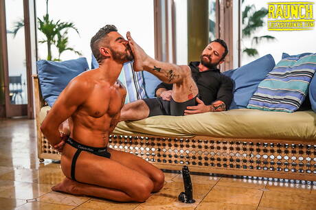 American well-built Sergeant Miles and french hunk Valentin Amour masturbating with sex toy