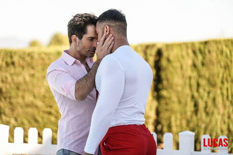 Russian beefcake Michael Lucas and russian strong bull Nik Fros fuck ass after sucking cock outdoor
