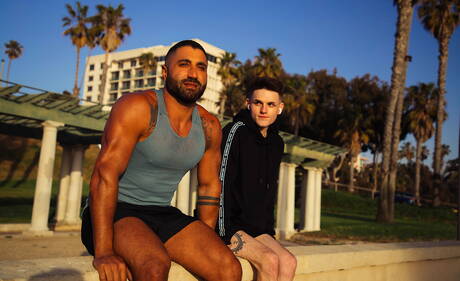 American stars pretty boy Avery Jones and mature bear Sharok love each other outdoor