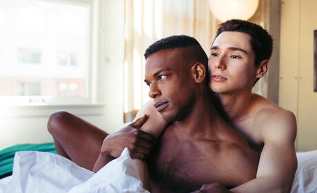 Hot american dudes superstud Adrian Hart and beautiful boy Leo Grand in hot interracial ass fuck action