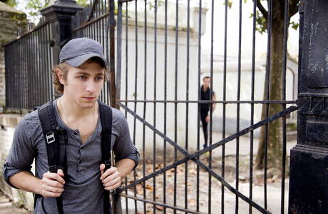 Cocky Boys: Adam Ramzi,Calvin Banks,Carter Dane,Jacen Zhu,Levi Karter and Sean Ford posing outdoors and sucking each other