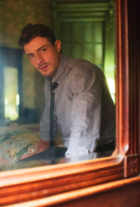 Adam Ramzi,Calvin Banks,Carter Dane,Jacen Zhu,Levi Karter and Sean Ford posing outdoors and sucking each other